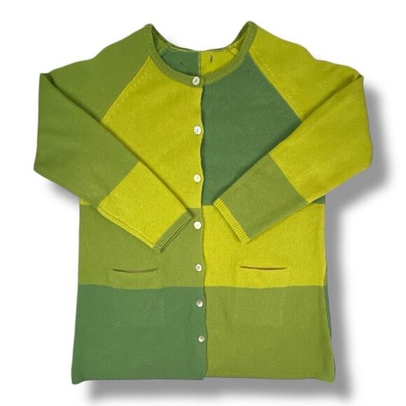 Gudrun Sjoden Green Color Block 100% Wool Cardigan Size Medium - Picture 1 of 6